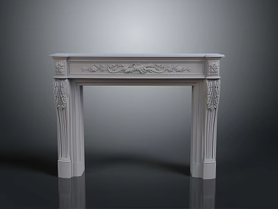 Classical White Fireplace Interior Design With Carved Details And Decorative Columns 3d model