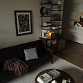 Cozy Vintage Living Dining Room Interior Design With Black Leather Sofa And Wooden Storage Cabinets