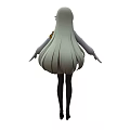 Anime Woman With Long Hair Wearing White Shirt Plaid Skirt Yellow Armband Knee High Socks