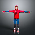 3D Character Model In Red Hoodie And Blue Cargo Pants With Arms Outstretched