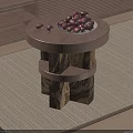 Minimalist Round Wooden Side Table With Irregular Legs Red Fruits On Beige Rug
