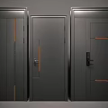 Modern Dark Gray Security Doors With Sleek Design Orange Accent Strips And Lock Systems