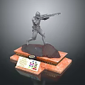 Soldier Statue Holding Rifle Standing On Multi Layered Base With Information Plaque And Colorful Markers