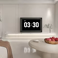White Minimalist TV Background Wall with Green Plants Round Table Books and Apples