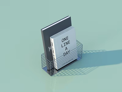 One Line A Day Books Placed In Wire Basket On Light Green Surface 3d model