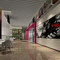 Modern Shopping Mall Store Interior With Art Mural White Chairs Greenery Wall And Pink Accent