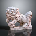 Traditional Stone Lion Statue Featuring Detailed Mythical Creature Carving And Base