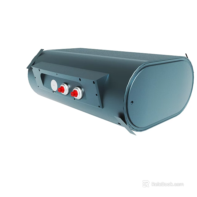 Blue Mechanical Enclosure Featuring Red Control Knobs And Metal Brackets 3d model