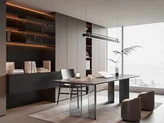 Modern Italian Study Desk Chair Bookcase Chandelier 3d model