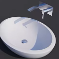 Sleek Modern White Oval Countertop Washbasin With Silver Wall Mounted Faucet