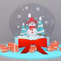 Christmas Snow Globe With Snowman Trees Snowflakes Surrounded By Gift Boxes And Red Bow