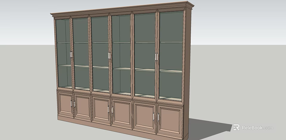 Traditional Wooden Wine Cabinet With Glass Doors And Multiple Shelves Design 3d model 