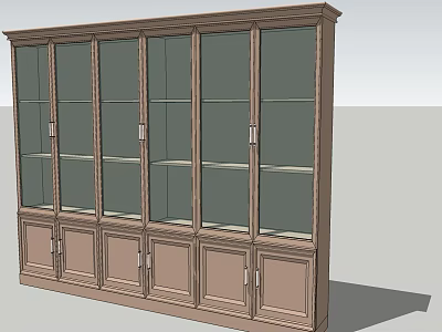 Traditional Wooden Wine Cabinet With Glass Doors And Multiple Shelves Design 3d model
