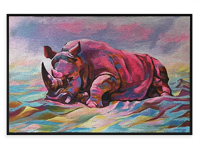 Colorful Rhinoceros Animal Painting With Vibrant Sky And Wavy Colorful Ground 3d model