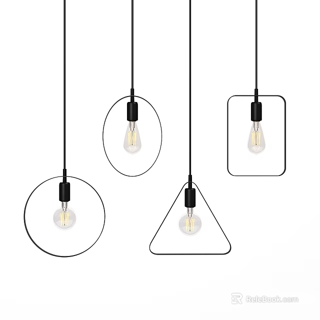 Modern Chandeliers With Round Oval Square Triangular Shapes And Transparent Bulbs 3d model