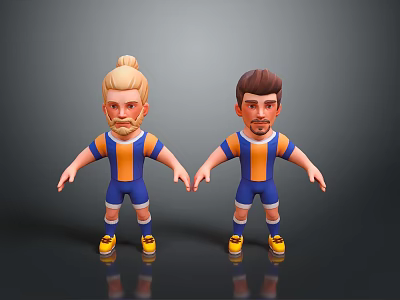 Cartoon Characters In Blue Orange Sportswear With Blonde Bun Brown Short Hair Yellow Shoes 3d model