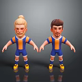 Cartoon Characters In Blue Orange Sportswear With Blonde Bun Brown Short Hair Yellow Shoes
