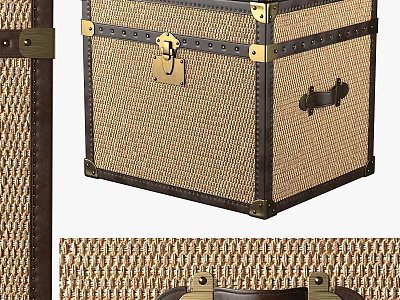 Vintage Decorative Ornament Set with Brown Leather Woven Texture Box and Metal Hardware Accents 3d model