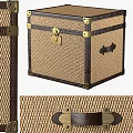 Vintage Decorative Ornament Set with Brown Leather Woven Texture Box and Metal Hardware Accents