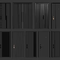 Modern Black Security Doors With Various Designs And Secure Locks 3d model