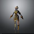 Detailed 3D Character Model With Yellow Brown Outfit Goggles Backpack And Weapon