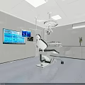 Modern Operating Room Featuring Medical Equipment Doctor Digital Screens Ceiling Lights And White Walls