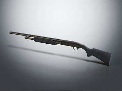 Classic Shotgun With Metal Barrel And Wooden Stock On Gray Gradient Side Profile 3d model