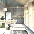 Cozy Rustic Living And Dining Room With Integrated Kitchen And Natural Wood Interior Design