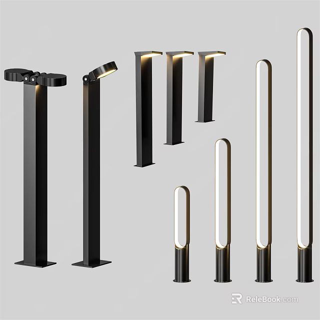 Modern Outdoor Lights With Multiple Black Pole And LED Strip Designs 3d model 