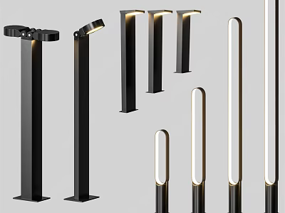 Modern Outdoor Lights With Multiple Black Pole And LED Strip Designs 3d model