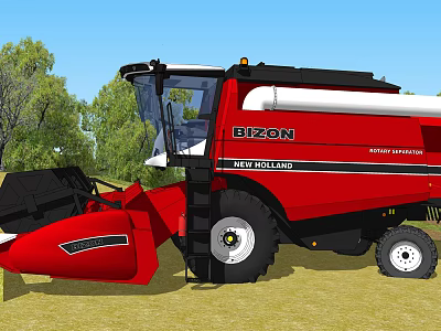 Bizon Red Harvester Function Vehicle With Large Wheels On Farmland 3d model