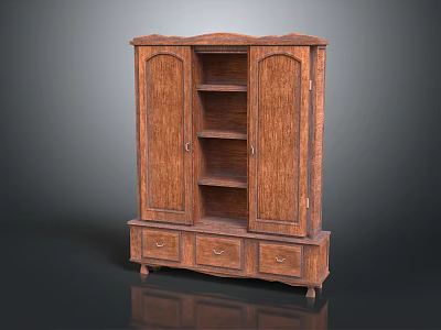 Traditional Wooden Cabinet With Carved Design Drawers Shelves And Storage Space 3d model