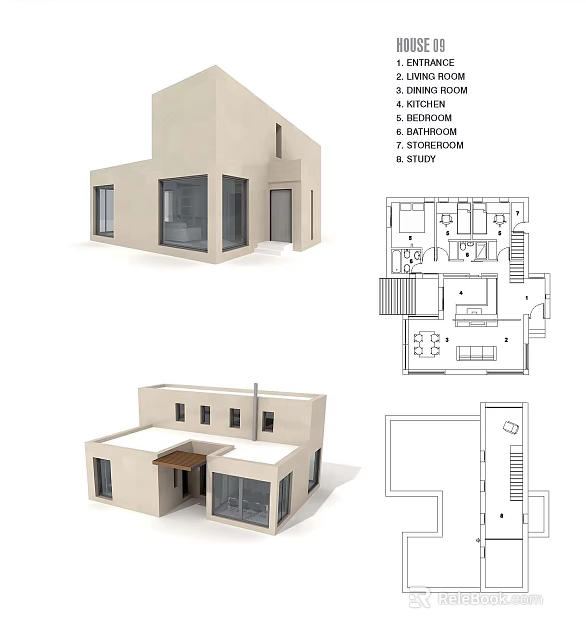 Modern Villa Balcony Architectural Design With Floor Plan Layout And Large Windows 3d model 