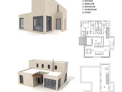 Modern Villa Balcony Architectural Design With Floor Plan Layout And Large Windows 3d model