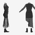 Black Leather Corset Style Dresses With Long Sleeves Lace Trim Asymmetrical Hem And Boots