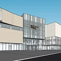 Modern Commercial Street Featuring Glass Facade Mixed Material Exterior And Spacious Plaza