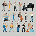 Decorative Musician Figurine Set with Violin Piano Drum Cello Saxophone Guitar Harp Players