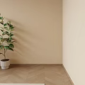 Modern Desk with Curved Metal Legs Dark Tabletop Lamp Photo Frame Vase and Green Plant