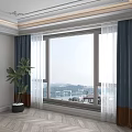 Layered Dark And White Curtains For Window With Scenic View And Green Plant