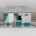 Modern LOLO Store With Glass Walls Display Shelves Counter Green Seats And White Green Tones
