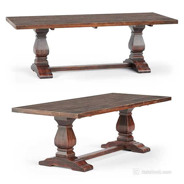 Classic Wooden Dining Table With Carved Legs And Sturdy Rustic Design 3d model 