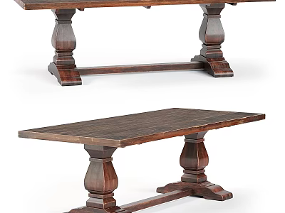 Classic Wooden Dining Table With Carved Legs And Sturdy Rustic Design 3d model