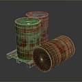 Rusty Metal Barrels Stacked On Wooden Pallet With Tilted Position And Vintage Look