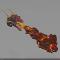 Fiery Mythical Dragon With Red Flames Horned Head And Breathing Fire