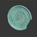 Ancient Circular Stoneware Household Item Featuring Decorative Radial Lines Dots And Chipped Edge