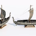 Decorative Ornament Set Ancient Style Sailboat Models with Carved Details and Base