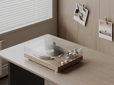 Hi-Fi Vinyl Turntable with Transparent Cover and Wooden Base for Home Audio Setup 3d model