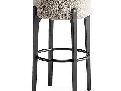Modern Upholstered Bar Stool With Black Metal Legs And Sleek Footrest Ring 3d model