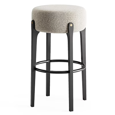 Modern Upholstered Bar Stool With Black Metal Legs And Sleek Footrest Ring 3d model