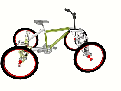 Green And White Tricycle With Black Wheels Red Rims And Spring Suspension 3d model